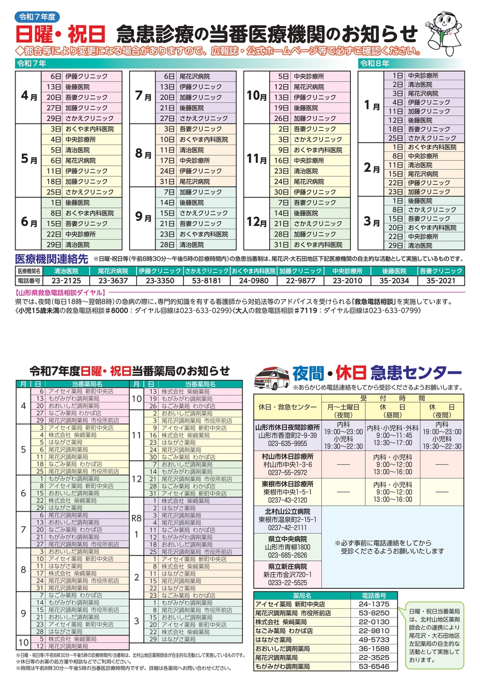 休日当番医・休日当番薬局（R7年度版）
